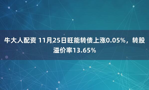 牛大人配资 11月25日旺能转债上涨0.05%，转股溢价率13.65%